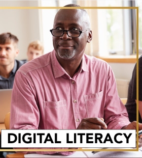 Man holding a cellphone for digital learning