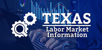 Labor Market Information logo on top a set of hands on a keyboard