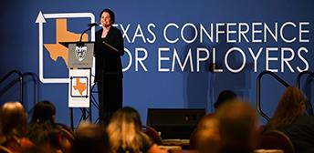 A keynote speaker attending the Texas Conference for Employers