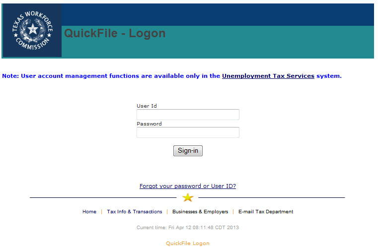 QuickFile Logon Page
