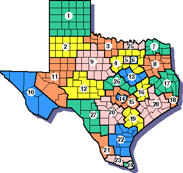 Texas map of Local Workforce Development Areas