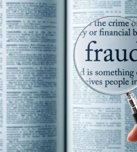 Magnifying glass over the word Fraud